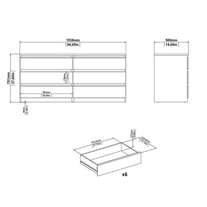 Naia Wide Chest of 6 Drawers (3+3) in Black Matt