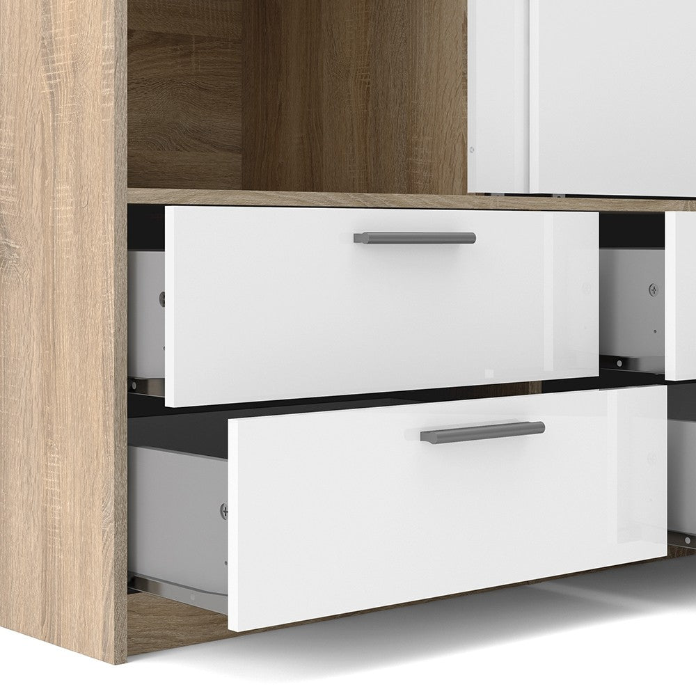 Line Wardrobe - 2 Doors 4 Drawers in Oak with White High Gloss