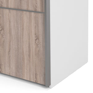 *Verona Sliding Wardrobe 180cm in White with White and Truffle Oak Doors with 2 Shelves