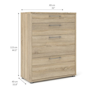 Prima Bookcase 2 Shelves with 2 Drawers + 2 File Drawers in Oak