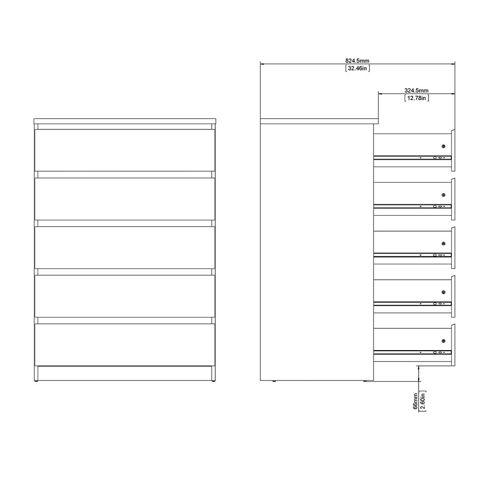 Naia Chest of 5 Drawers in Black Matt